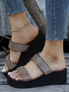 Women's Black & Gold Rhinestone Platform Sandals: Glam Shoes For Party & Daily Style Comfy Rhinestone Platform Sandals: Black & Gold Glam Shoes - Versatile For Dresses & Jeans Elevated Black & Gold Platform Sandals: Rhinestone Glam Shoes For Women 2025 Stylish Rhinestone Platform Sandals: Black & Gold Glam Shoes - Perfect For Summer Outings Casual Glam Platform Sandals: Black & Gold Rhinestone Shoes For Comfort & Fashion - 黑色 - 查看 3