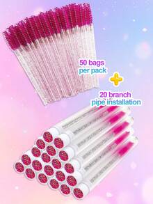 Waloshow 70-140pcs Bright Pink Disposable Mascara Brush Set - Waterproof, Fragrance-Free Eyelash Extension Brushes, Includes 20 Empty Brush Tubes And 50 Eyelash Brushes, Suitable For Makeup - Hot Pink - View 3