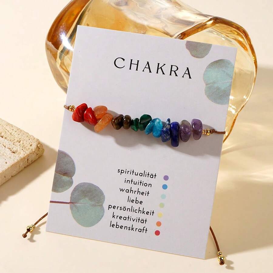 1pc Women's Braided Bracelet, Colorful Natural Stone Beaded Design, Rainbow Style, Recommended Gift, High-End Jewelry - Multicolor - View 1