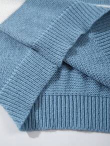 Casual Loose Fit Striped Round Neck Long Sleeve Knit Pullover Sweater, Unisex Style, Spring/Autumn/Winter - Baby Blue - View 8