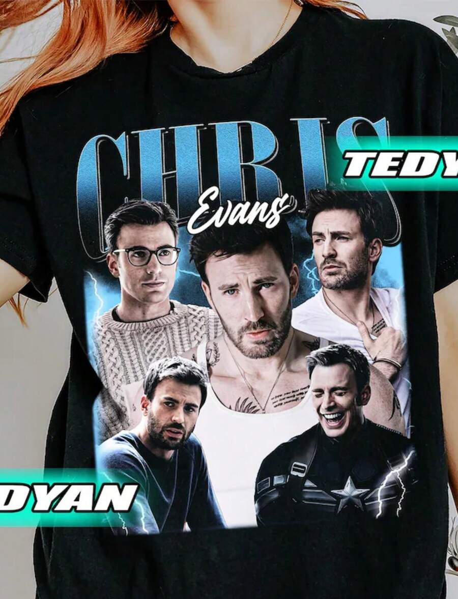 Vintage Chris Evans T-Shirt, Chris Evans Graphic T-Shirt, Gift For Women And Man Unisex T-Shirt - 黑色 - 查看 1