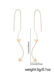 Nooxian 1对极简主义蝴蝶S形流苏耳环 - 金黃色 - 查看 8