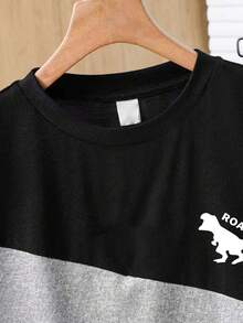 Conjunto de camiseta de manga corta con estampado de dibujos animados y pantalón de chándal para niños pequeños - Negro - Ver 5