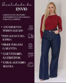 Wide Leg Women's Pants, Marbled Pattern, Wide Leg, High Waist, Thick Fabric, 100% Denim - Rửa tối - Xem 8