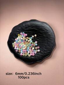 100颗/200颗/400颗猫眼玻璃珠，4毫米/6毫米，多种颜色（蓝、粉、黄、绿），适用于DIY珠宝制作、项链、工艺品和串珠刺绣 - 玻璃材质装饰珠