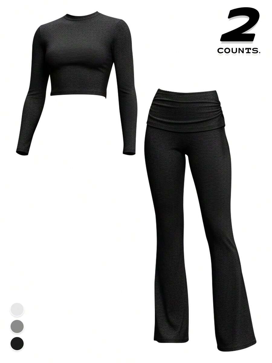 2-Piece Set"Women's Sports Suit Sports Running Suit Yoga Suit Home Casual Suit,Skin Friendly And Comfortable Women's Autumn/Winter Suit - 黑色 - 查看 1