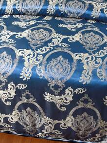 2/3件套皇家蓝提花床上用品套装，缎面被套配金色缎面枕套，拉链封口，可机洗，男女老少皆宜，奢华卧室装饰，完美节日礼物 - 寶藍色 - 查看 5