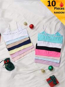 10 قطع سوتيان رياضي ناعم وخالي من الحواف، بألوان الحلوى الملونة مع شريط حرفي، مناسب للمراهقات والطالبات - متعدد الألوان - مشاهدة 6