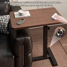 Overbed Table With Hidden Wheels Adjustable Bed Side Table And Rolling Bed Table TrayandLaptop Table For Living Room Bedroom Bathtub Small Spaces - Walnut - View 5