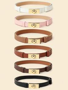 1条女士可调节尺寸搭扣宽松腰带，适合搭配牛仔裤、休闲裤、夹克、裙子、外套，波西米亚风PU皮革多风格腰带，日常穿着 - 鎖扣 - 查看 12