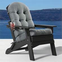 Folding Adirondack Chair Set Of 2 With Cup Holder, HDPE All Weather Resistant Plastic Outdoor Patio Chairs, Heavy Duty Fire Pit Seating Backyard Lawn Garden, Wooden Textured Design(Black) - màu đen - Xem 2