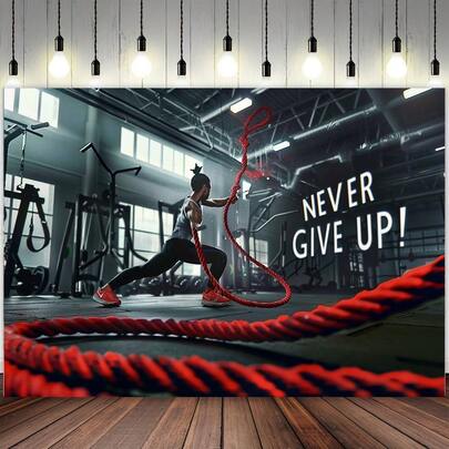 2D Flat 1 Pc Motivational Workout Background Banner "Never Give Up!" Gym Decoration - Durable Polyester Fabric, Suitable For Home, Office, Parties, Weddings & Events, Gym Decor | Inspiring Design | Vibrant Graphics, Gym Accessories