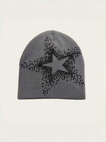1pc Star Jacquard Knit Beanie Hat, Unisex Autumn/Winter Warm Headwear, Suitable For Casual, Streetwear, Couples, Students