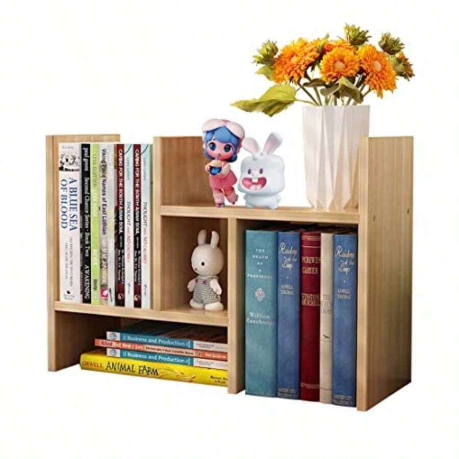 Desktop Bookshelf Adjustable Wood Storage Organizer Desktop Display Shelf Rack Counter Office Storage Rack Top Bookcase - như hình ảnh - Xem 1