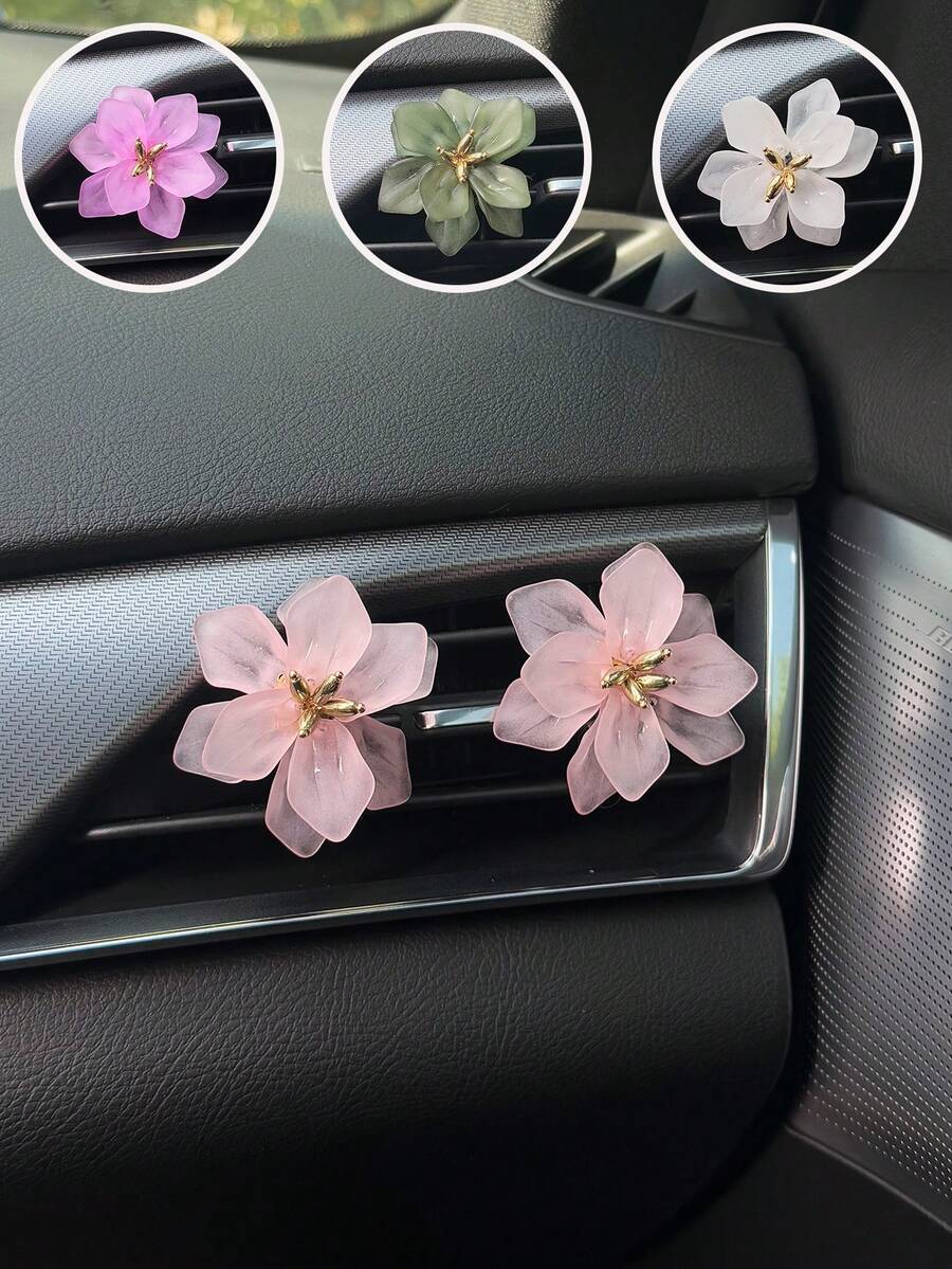 1个/2个装鲜花汽车出风口夹，可爱装饰夹，女士汽车饰品，汽车装饰品 - 均碼 - 查看 1