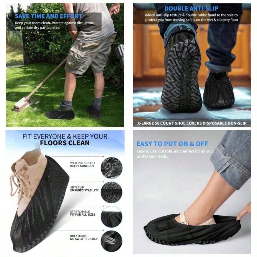 200 fundas desechables para zapatos antideslizantes, XL, se adapta a hombres de EE. UU. 9 - 13/ mujeres de EE. UU. 10 - 12, botines antideslizantes, impermeables, banda elstica, suela de silicona - inicial - Ver 1