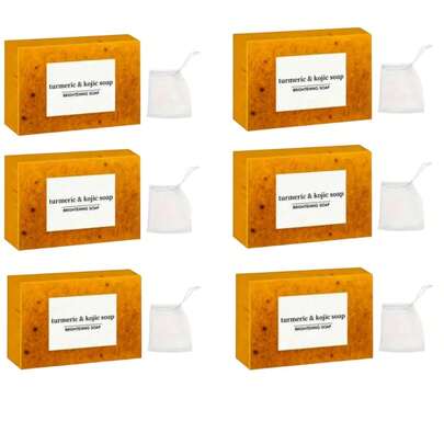 6pcs Lemon Turmeric Kojic Soap, Turmeric Soap Bar For Face & Body, Natural Turmeric Handmade Soaps For All Skin Types