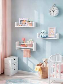 Children's Room Bookshelf Set, 3 Pieces, Natural Wood Wall-Mounted Storage Rack, Suitable For Children's Rooms, Playrooms, Bedrooms And Kitchens. - White - View 5