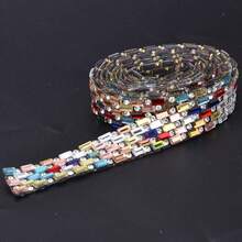 Cadena de Diamantes de Imitación Multicolor, Cinta de Cristal para Decoración de Ropa, Plancha o Pegamento (5 filas de colores (1,4 de ancho)) - 5 filas de colores (1,4 cm de ancho) - Ver 9