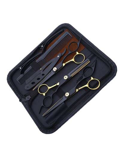9pcs Professional Haircutting Scissors Set, Ergonomic Design For Smooth Cutting; 16.8cm Haircut Trimmer 3pcs + Razor; Hair Comb; Hair Clips; Convenient Storage Bag; Titanium Plated Aluminum Alloy Material, Suitable For Salon And Home Use, Multiple Colors Available.