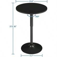 Height Adjustable Round Pub Table 360 Swivel Counter Bar Tables Bistro Tall Cocktail MDF Top, Black - Full Black - View 3