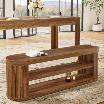 Tribesigns 47.2" Farmhouse Dining Bench, Wooden Entryway Bench With Adjustable Foot Pads & 2-Tier Shoe Storage, End Of Bed Stool For Bedroom, Hallway, Living Room, Dining Room, Rustic Brown