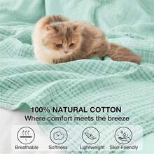 Kozyhvn 100% Cotton Muslin Blanket Large 50" X 70", 6 Layers Breathable And Lightweight Cotton Blankets For Bed And Couch, Quilt Bedspread, Gauze Throw For Adults, White - ColorK - 查看 4