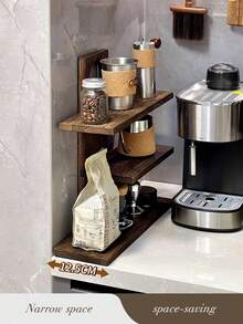 1pc 3-Tier Wooden Storage Rack, Minimalist Style For Kitchen, Coffee Supplies, Cosmetics Display, Suitable For Dorm Room, All Season - Coffee Brown - View 4