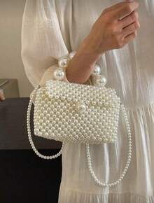 New Classic Fashion Handmade Beaded Woven Bag Elegant Handbag Exquisite Fashion Pearl Chain Shoulder Crossbody Bag Suitable For Going Out For A Date Music Festival Dinner Dance Party, Elegant Pearl Bag - 白色 - 查看 2