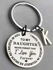 1 Piece Of DAUGHTER First Letter A-Z Pendant Keyring With Circular Stainless Steel Laser Engraving