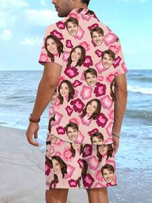 Customized Hawaiian Vacation Shirt And Shorts Set For Men, Personalized With Portrait, For Boyfriend, Friend, Kids' Anniversary, Birthday, Holiday - Multicolor - View 2