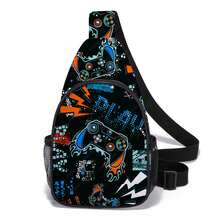 斜挎包，游戏风格儿童包，前置口袋运动包，色彩缤纷，节日游戏印花 - 休闲单肩包，涤纶材质