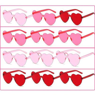 6/18pcs Frameless Heart-Shaped Decorative Glasses, Wedding Party Decor, Rose Pink Birthday Party Favor, Valentine's Day Decoration Gift