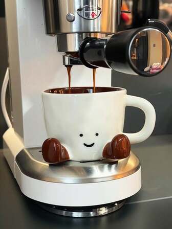 1pc Cute Smiling Face Ceramic Coffee Cup, With Shockproof Foam Packaging, Creative Espresso Cup, Suitable For Home Barista Use. Smiling Face Coffee Cup, Ceramic Espresso Cup, Creative Coffee Accessory, Cute Kitchen Mug, Coffee Bean Shaped Cup, Home Coffee Tool, Fun Coffee Cup, Decorative Coffee Cup