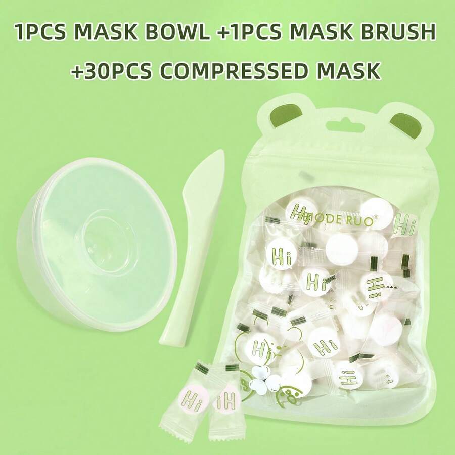 3pcs DIY Face Mask Mixing Tool Set, Includes Compressed Mask Paper, Silicone Mask Mixing Bowl, Mask Brush - Perfect For Homemade Skincare, Facial Care Products, Everyday Skincare - Mint Green - View 1