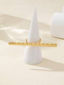 1pc Thick Rhombus Floral Geometric Line Pattern Bar Ring - Yellow Gold - View 3