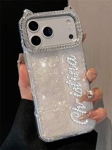 [Custom] Personalized Letter Name Low-Key Luxury Crystal Shell Pattern Phone Case, Suitable For IPhone 17 Pro Max 17 16 15 14 13 Pro Max 14 15 16 Plus, Shock-Proof Protective Cover - White - View 19