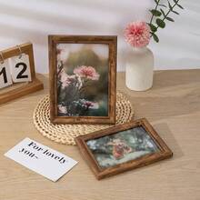 1pc Vintage Wooden Photo Frame, Suitable For Desktop Or Wall Display (Photo Paper Included, Random Delivery), Applicable For Home, Living Room, Bedroom, Dining Room, Corridor, Photo Wall, Home Decor - Rust Brown - View 4