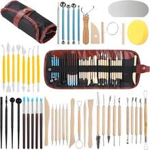 48pcs Clay Sculpting Tools, Wooden & Metal Pottery Carving Kit With Roll-Up Storage Bag, Multi-Functional Tips, Suitable For Beginners And Professionals