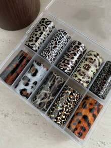 10 Blatt pro Box Leopard Muster Nagelkunst Transfer Papier Sternenhimmel Papier, Herbst und Winter Retro Leopard Muster Nail Folie Nagelkunst Aufkleber, DIY Nail Decals Nagelkunst Dekoration, elegante Nagelpflege-Artikel für Frauen - Verschiedenfarbig - Übersicht 3