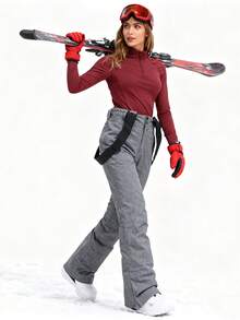 女士保暖滑雪裤套装，男士冬季滑雪裤（带可拆卸背带），适合户外活动，滑雪装备，保暖服装，运动风格裤装，加固结构，功能性雪地背带，耐用雪地装备，加厚透气滑雪服 - 淺灰色 - 查看 7