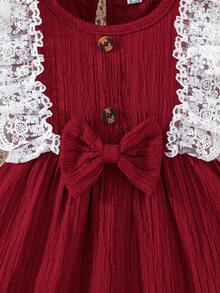 Baby Girl White Lace Ruffle Green Sleeveless Dress + Headband - Burgundy - View 6