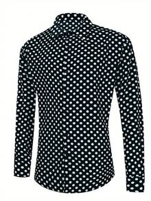 Men's Autumn Digital Polka Dot Print Basic Long Sleeve Casual Shirt, Suitable For Commuting, Streetwear, Home, Halloween, Christmas, Holiday Gifts - Black - View 6
