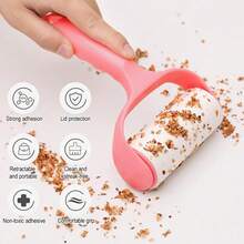 1PC Rodillo Adhesivo Recargable para Pelo de Mascotas y Pelusa - Limpiador de Tela de Fuerte Adhesión, Diseño  para Superficies Delicadas con Núcleo Reemplazable y Mango Portátil para Alfombras y Ropa del Hogar, Rosa - 1 - Ver 3