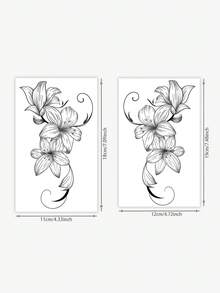 2 Packs Temporary Tattoo Stickers, 1 Regular Design & 1 Herbal Design, Both Feature Delicate Black Line Art Depicting Realistic Lily Flower Patterns, Suitable For Parties, Weddings And Special Occasions. Floral Themed Temporary Tattoos, Party Accessories, Naturally Inspired Design. - Black - View 2