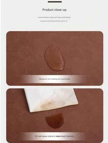 4件套仿皮餐垫 - 双面彩色方形餐垫，防水、可水洗、耐热，适用于室内/室外家居装饰和厨房，深棕色 - 棕色 - 查看 6