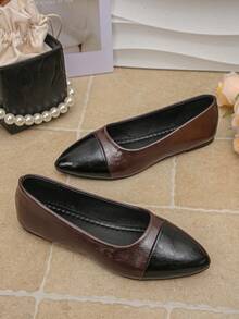 Zapatos planos para mujer tallas 35-45, elegantes zapatos planos de unicolor con cadena metálica de moda, cómodos para oficina y exterior, nuevos zapatos versátiles de primavera/otoño de PU color negro y vino tinto con diseño slip-on - PU negro y rojo vino - Ver 8