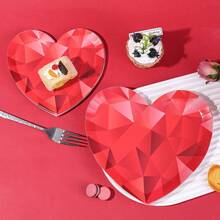 10pcs/20pcs/40pcs/50pcs,Red Valentine's Day Heart-Shaped Disposable Paper Dessert 7inch And 9inch Plates,Chic Red Geometric Faceted Heart Paper Plates,Disposable Party Tableware For Valentine's Day, Wedding Cocktail Hour, Romantic Date Night Celebration - Multicolor C - View 2