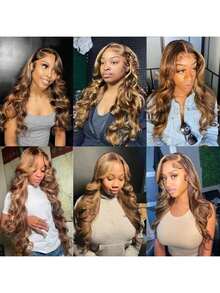 34 Inch Highlight Wig Human Hair Body Wave Human Hair Wigs Brazilian Blonde Ombre Lace Front Wigs 13x4 Transparent Lace Frontal Human Hair Wigs 200% Density Highlight 4 27 Colored - SP4/27 - 查看 6