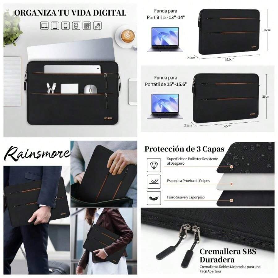 Funda Laptop 15 - 15.6 Pulgadas Impermeable Funda para Laptop Duradero Estuche para Laptop Adecuado para Pro/ Laptop, Negro L - black + 15-15.6 Pulgadas - Ver 1